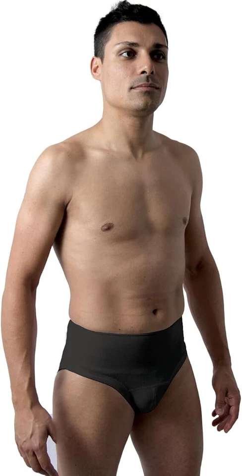 BEMAN 602 SLIP ERNIARIO UOMO ERNIA INGUINALE SPORT 90% COTONE CONTENITIVO NERO - Immagine 2 di 4