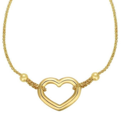 14K Gold Gelb Offenes Herz Freundschaft Bolo Armband Verstellbar