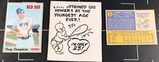 Tony Conigliaro 1970 Topps Origional Cartoon Drawing/Card Back Boston Red Sox Vg
