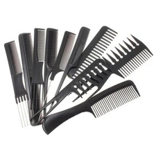 10 Pcs Black Pro Salon Hair Styling Hairdressing Plastic Barbers Brush Combs Set