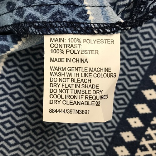Trent Nathan Blouse Blue Size 12 Navy White Geo Print Long Roll Tab Sleeve - Picture 12 of 13
