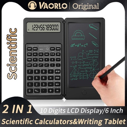 2-in-1 Foldable Scientific Calculator & 6 Inch Writing Tablet 10 Digit Lcd Displ