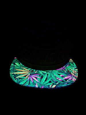 PSYWORK Schwarzlicht Black Cap Neon ''Funky Weed'', Schwarz Festival Party Goa