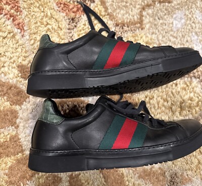 Gucci Black Leather Green Croc Trim Ace Sneakers Sz 7 US 9 | eBay