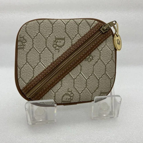 Christian Dior porte monnaie cuir nid d'abeille porte monnaie portefeuille beige vintage 2425