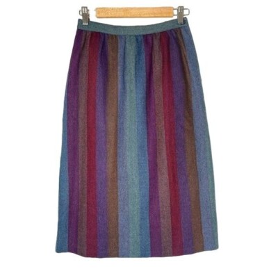 Vintage 70s 80s personal striped a-line skirt multicolored purples blue  size 10
