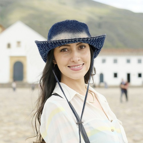 Denim Bucket Hat for Women Men Wide Brim Sun Hat Foldable Cowboy Hat with Chin - Picture 9 of 12