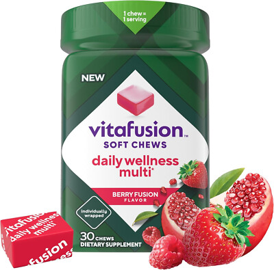 2 Pkgs Vitafusion Soft Chews Daily Wellness Multi Berry Fusion Flavor 30 Chews