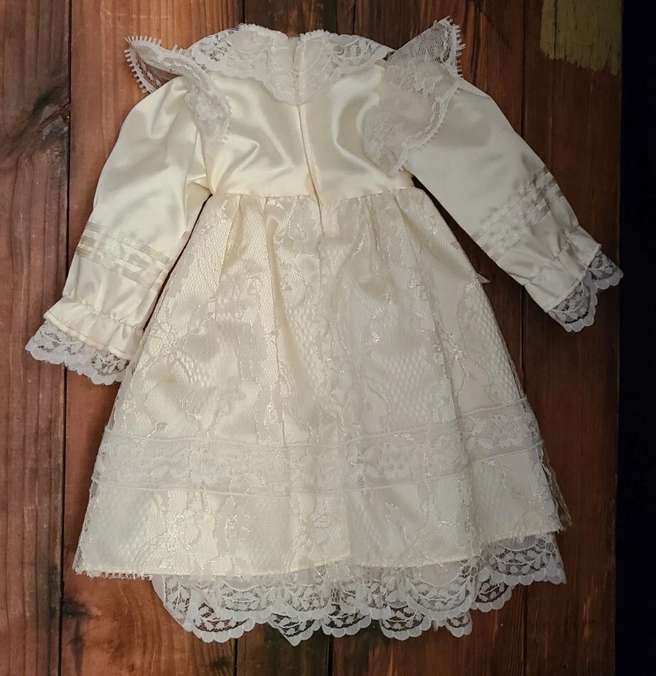 OFF WHITE Abito bambola vintage bianco sporco 15 16" vestito pizzo cappello paglia fiori collant scarpe us intime ottimeioni