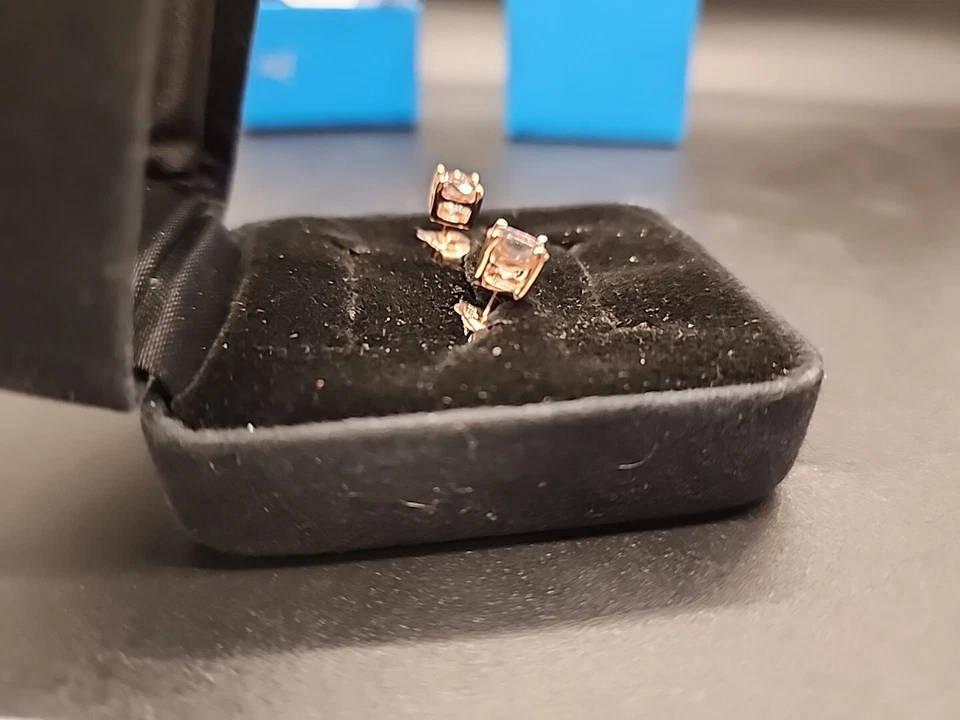 Aretes de morganita melocotón corte redondo de 6 mm de oro rosa de 10 k de 6 mm nuevos con etiquetas Ohc099 JTV Foto 3 de 4