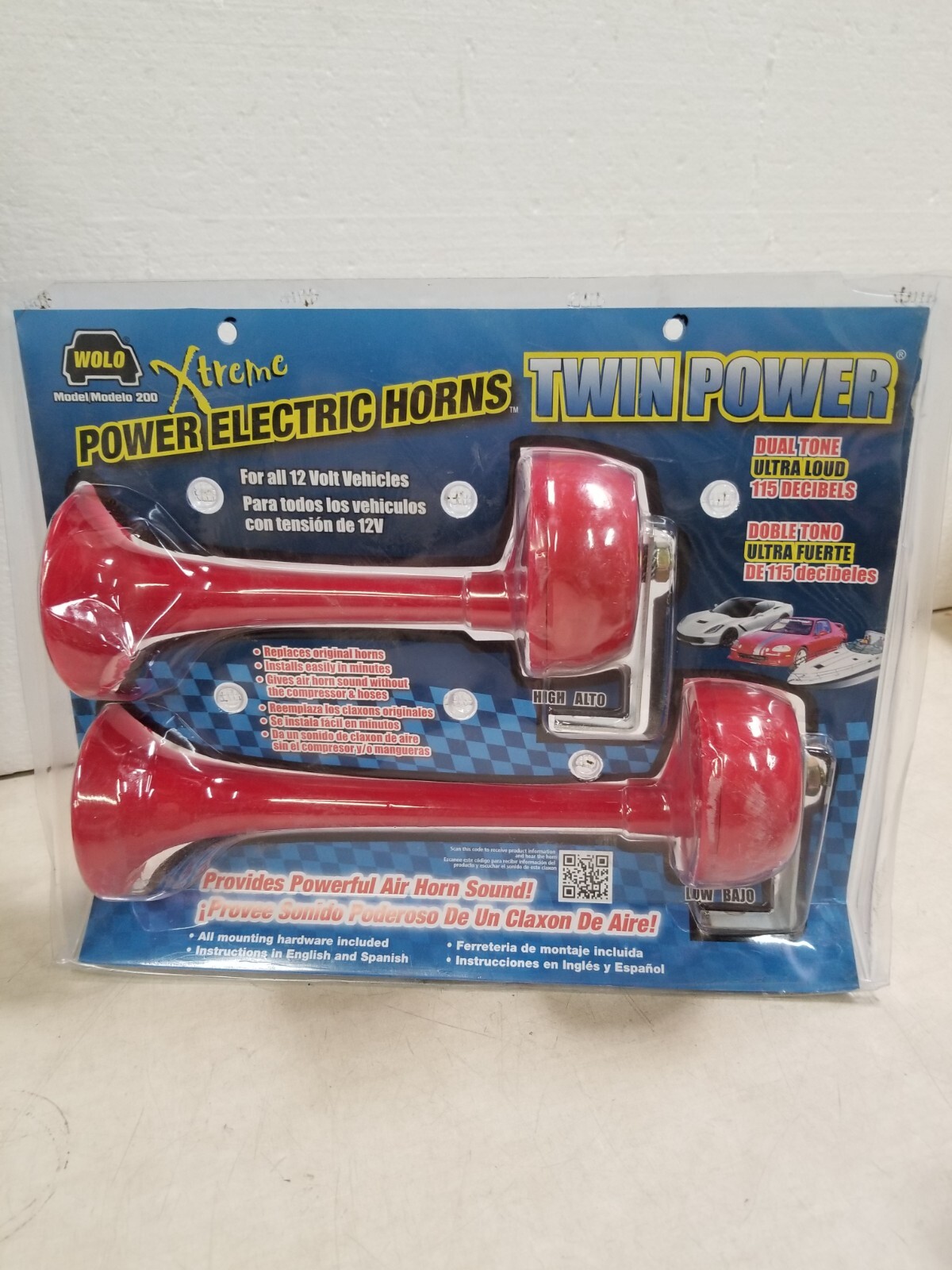 Wolo 200 Twin Power Red Plastic Trumpet Horns-12V, Low and High Tone