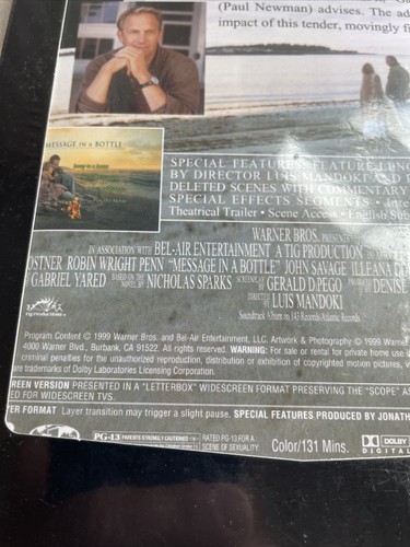 Message in a Bottle (DVD, 1999) Kevin Costner Robin Wright penn Paul Newman - Picture 4 of 6