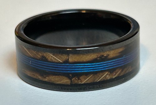 Bague bande en carbure de tungstène ligne de pêche bleue baril de whisky mariage homme viril - Photo 2/7