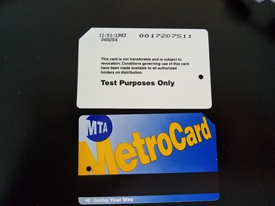 MTA MetroCard  For Test Only Blueback RARE MINT Un Used condition. 1993