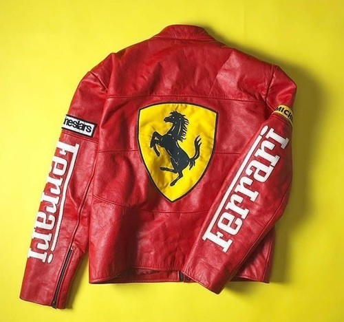 Ferrari Racing Leather Jacket Vintage Streetwear Embroidered Jacket - Picture 5 of 6