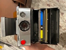 Vintage Polaroid Land Camera SX-70- Leather case, strap and flash bars