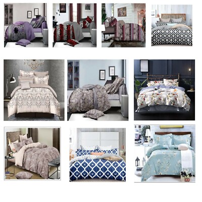 4 Pc Bedding Set Zipped Quilt Duvet Cover With Matching Fitted