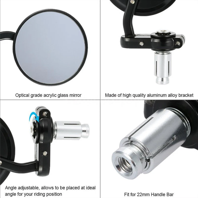 Espejos retrovisores de extremo de manillar de 7/8" aptos para Harley Honda Yamaha Suzuki Kawasaki Foto 3 de 4