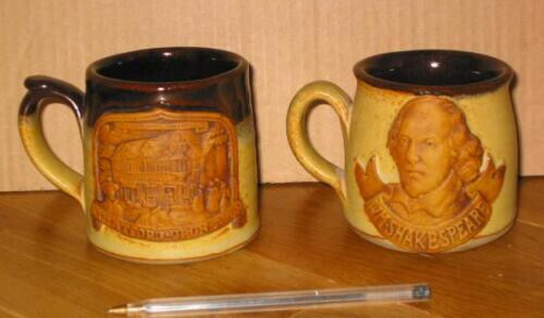2 WILLIAM Shakespeare Themed Mugs Cups Rare THEATRE ART book play hamlet macbeth - Picture 1 of 1