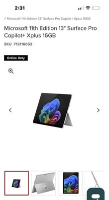 Microsoft Surface Pro Copilot+ Xplus 13'' 16GB 256GB Platinum Convertible