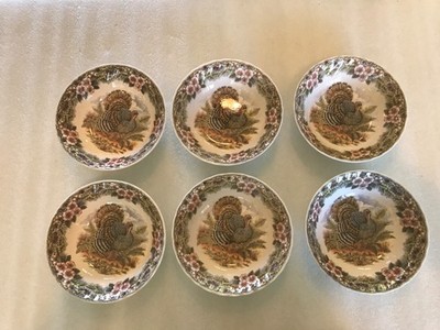 (6) QUEEN'S Thanksgiving Turkey Myott Factory Cereal Bowls ~Colorful