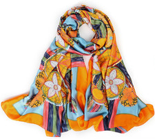 Silk Feeling Long Scarf Fashion Floral Large Scarf Satin Shawl Wraps for Women w
