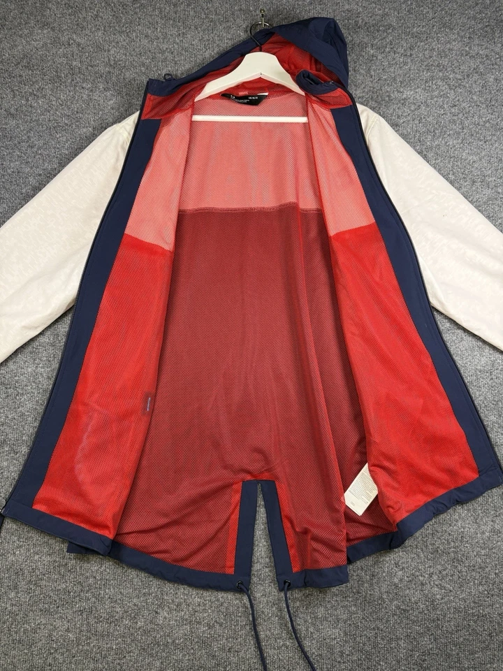 UNDER ARMOUR Mens Red White Blue Hooded Sportstyle Fish Tail Rain Jacket Large - Image 4 of 4