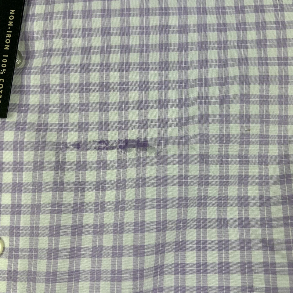 Camisa Banana Republic Para Hombres Grande Púrpura Blanca Guinga Calce Ajustado Algodón Sin Hierro Foto 3 de 4