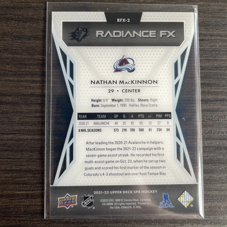 2021-22 SPx Radiance Fx Nathan MacKinnon #RFX-3 Colorado Avalanche - Image 2 of 2