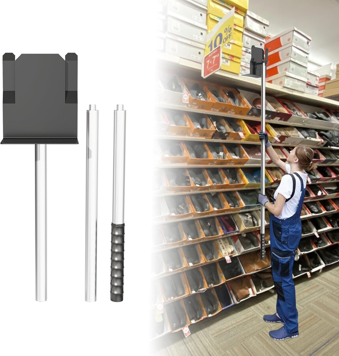 Adjustable Shoe Box Retriever Pole, Box Reacher, Shoebox Grabber