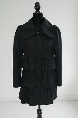 Women's Large Black Ruffled Ambition Coat - Peter Pan Collar, Goth Romantic