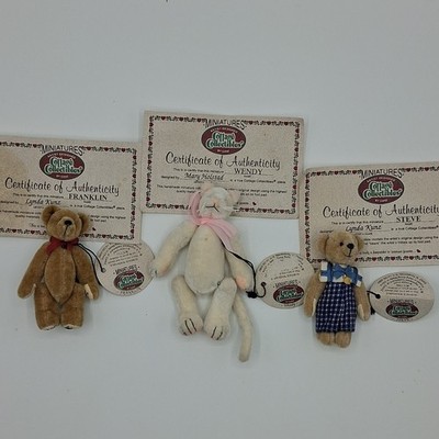 3 Ganz Cottage Collectibles Miniatures Bear Cat Franklin Steve Wendy COA 3''