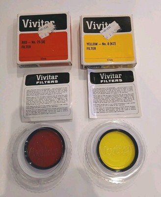 Vivitar Red No. 25 (A) Red Fliter & Yellow No.8 (K2) Filter 52mm Made in Japan