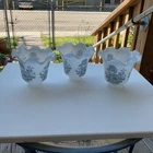 Set of 3 Vintage White Milk Glass Ceiling Fan Shades Globes Lamp Blue Flowers