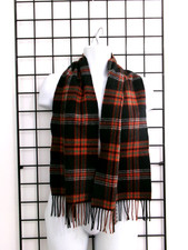 HIGHLANDER / SCOTLAND   MENS, WOMENS / ORANGE BROWN PLAID LAMBSWOOL SCARF