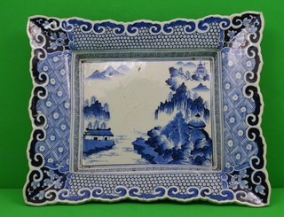 Antique Japanese Meiji Period Blue White Imari Dish 27.5 x 22.5 cm as found N/R