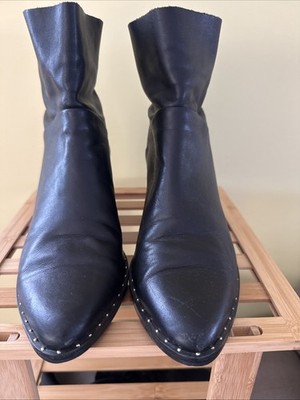Treasure & Bond Ankle Boots Women Size 7 Black Leather Studded Block Heel Zipper