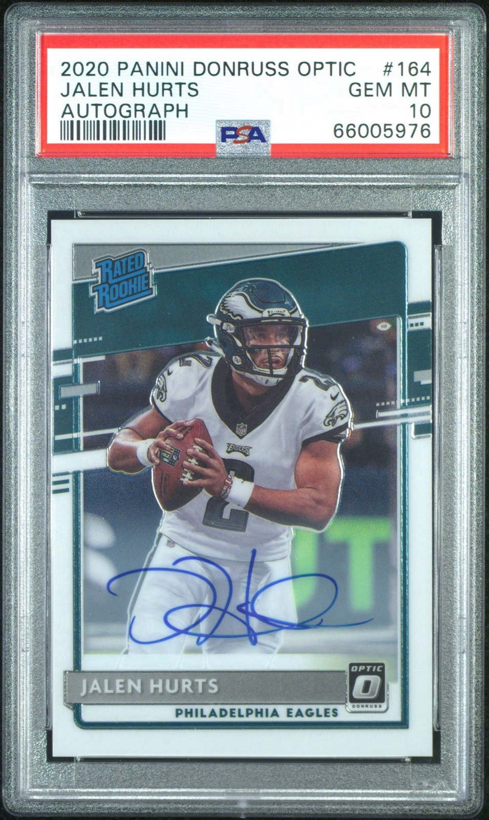 Jalen Hurts /150 Rookie Auto PSA 10 GEM MINT 2020 Panini Donruss Optic #164 RC