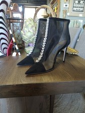 Jimmy Choo Black Glitter Bing Crystal Embellished Mesh Bootie Size 40.5 Boots