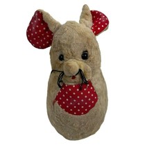 Vintage Gund Roly Poly Chime Beige Mouse Plush Toy 9" Knickerbocker USA Made