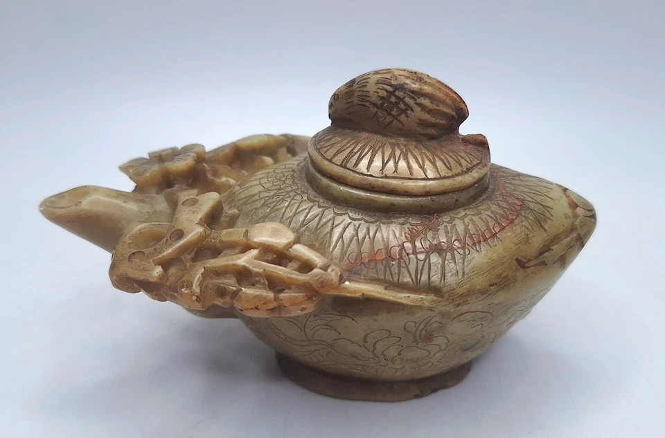 Quemador de incienso para tetera de piedra de jabón tallada china Foto 2 de 4