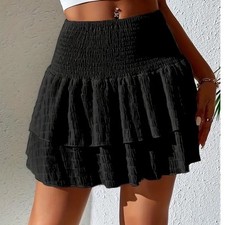 Witchy Whimsygoth Vampy Dark Fairy Black Stretch Ruffle Mini Short Tiered Skirt