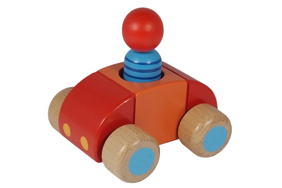 goki 55014 Fahrzeug mit Männchen und Hupe rot Holzauto - Bild 2 von 4