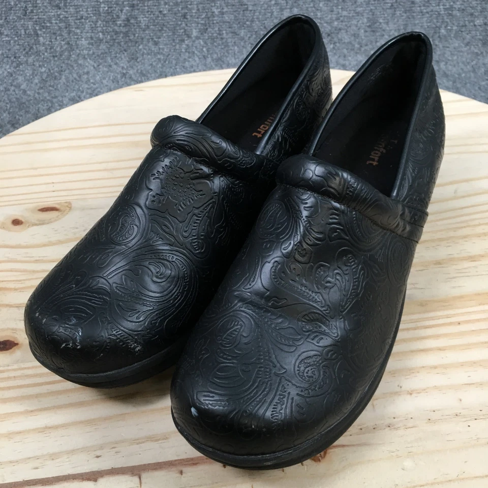 Zapatos SafeTstep para mujer 11 zuecos de enfermería negros imitación cuero floral antideslizantes Foto 3 de 4