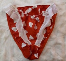 Vintage Rene Rofe White Hearts Sheer Lace Flutter Red Panties Size L/7