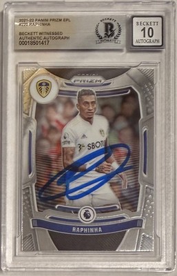 2021-22 Panini Prizm EPL #220 Raphinha Signed Leeds Beckett Witness AUTO 10