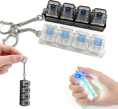 Keyboard Fidget Keychain with Colorful LED Lights, 4-in-1 Stress Clicker Toy