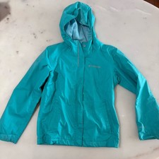 Columbia Kids Size S 7-8 yrs Turquoise Windbreaker Jacket Hooded Zip Lightweight
