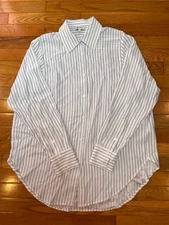 Worn Only Once Lilysilk Women's S Mulberry Silk Oversized Shirt Navy Blue Stripe