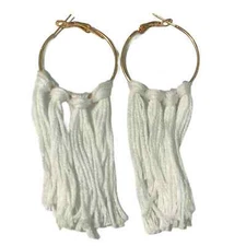 Women's Bohemian Simple Boho Fringe Gold Tone Clasp Hoop Earrings White Tassels